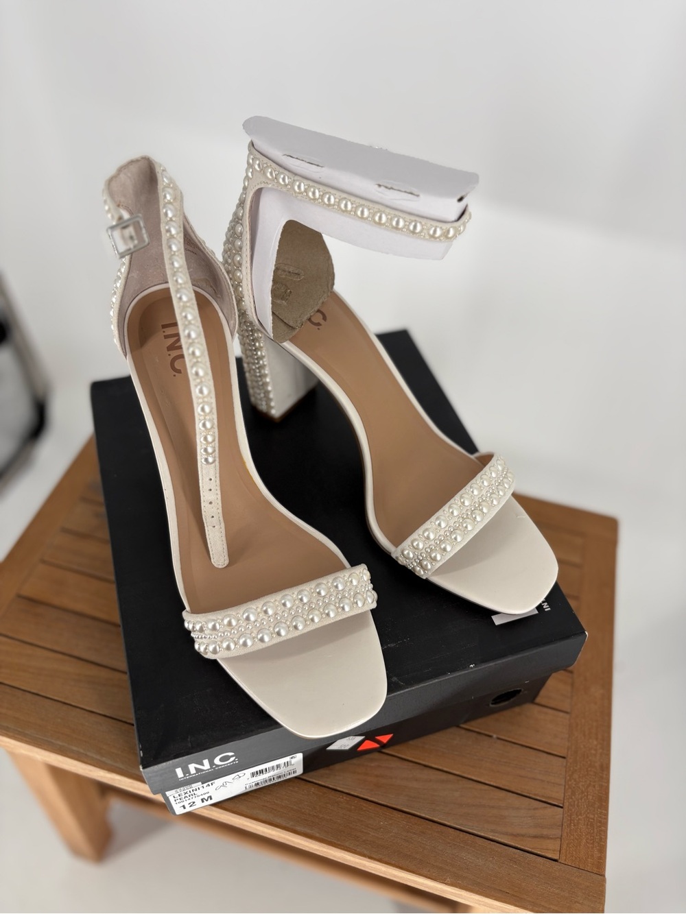 New wo INC International Concepts Pearl-Embellished Block Heel Sandals size 12 M